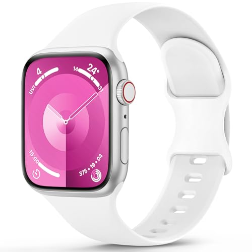 Higgs Silikon Armband Kompatibel mit Apple Watch Armband 38mm 40mm 41mm 42mm 44mm 45mm 46mm 49mm Damen Herren, Weich Sport Ersatz Armbänder für iWatch se Series 10 9 8 7 6 5 4 3 2 1 Ultra,Weiß