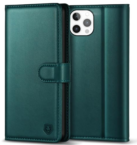 Kuafcase Compatible for iPhone 12 Pro Max Case with 4 Card Slots Magnetic Closure Kickstand Shockproof Protective Phone Case Compatible for iPhone 12 Pro Max - Green
