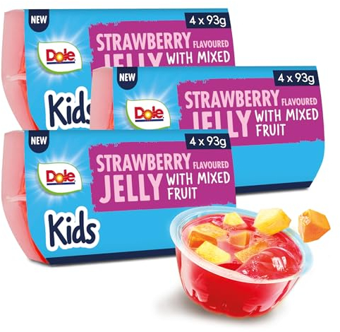 Dole Strawberry Jelly with Mixed Fruit 3 x 4 Pack, Healthy Snack for Kids Made with Fresh Fruit, No Added Sugar Fruit Bowls, Perfect for Breakfast or Dessert