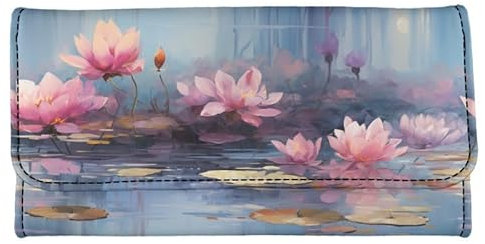 Kuiaobaty Painting Waterlily Ladies Zipper Wallet Flowers Soft Leather Trifold Slim Clutch Purse PU Leather Paint Floral Money Bag