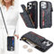 SailorTech Handyhülle für iPhone 15 Pro Max Etui mit Kartenfach, iPhone 15 Pro Max Hülle mit Verstellbarer Halskette, iPhone 15 Pro Max Handytasche mit Reißverschluss Geldbörse - Schwarzer Leopard