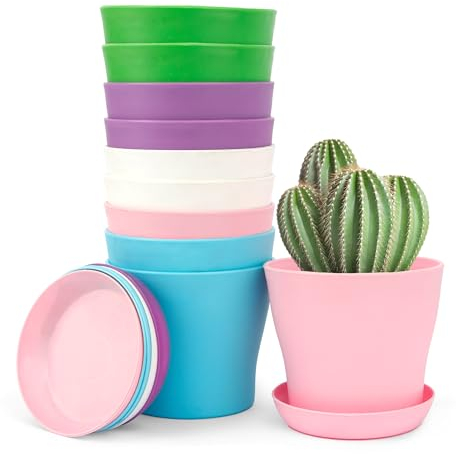 Blumentöpfe 10cm Mit Untersetzer - Kleine Anzuchttöpfe, Pflanzentopf, Untertopf - Bunt, Kunststoff, Plastik