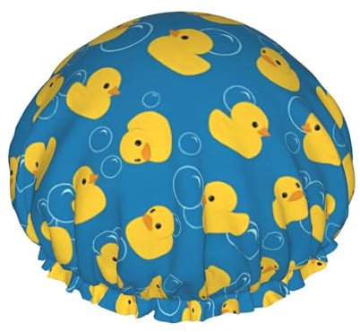 Rubber Ducks Shower Cap For Women Reusable Waterproof DoubleBath Cap Hair Protection Elastic Ladies Spa Salon Shower Hat