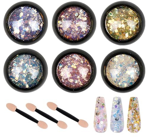 6 Farben Nagel Glitzer Puder Reflektierende Nagel Pailletten Kosmetisch Nagel Glitzer Nagel Pulver Shinny Nagel Kunst Dekoration Eingestellt für Körper Auge Gesicht