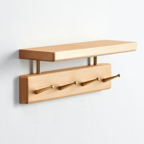 Mayhas Garderobenleiste mit 5 Haken, robust, Wandmontage, stilvoller Organizer, Massivholz, Walnuss, einfache Installation, für jeden Raum, Dekoration, Eingang, Schrank, Garage, Flur, Küche