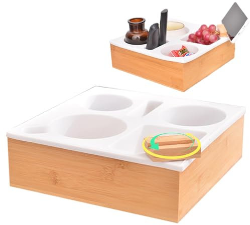 Porta bicchieri da divano – vassoio portabicchieri da divano, cestino snack | porta bevande rimovibile in legno, organizer per divano per bevande, snack, vassoio per poltrona, organizzatore