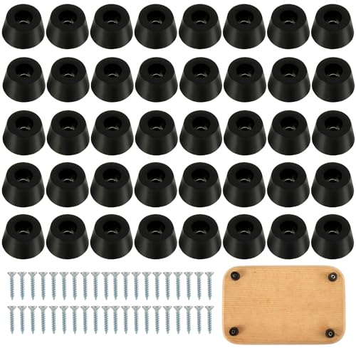 XIHIRCD 40pcs Cutting Board Rubber Feet, Anti-Slip Cutting Board Legs with Stainless Steel Screws 0.59 W x 0.31 H Rubber Feet Bumpers Pads for Furniture Electronics Home Kitchen Appliances (Black)