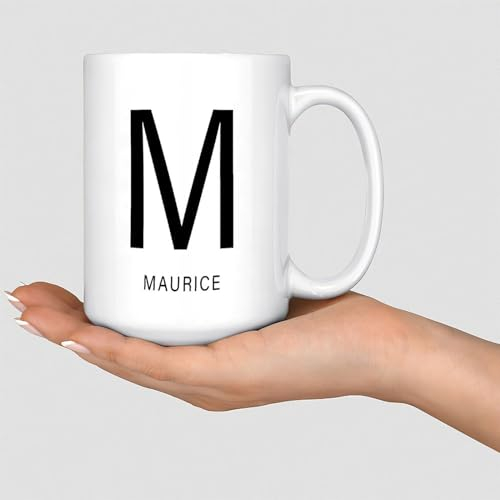 Tazza con lettera M bianca con nome personalizzato in ceramica tazze da caffè divertenti tazze da palestra festa della mamma Capodanno regalo per coppia istruttore 455,2 g