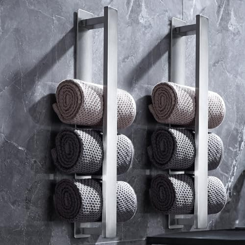 Handtuchhalter Ohne Bohren 2 Pack, 40cm Edelstahl GaStehandtuchhalter, Silber Handtuchstange Bad, Towel Holder, Handtuchregal kleben Badezimmer, Badetuchhalter für Fliesen, Wand (Ohne Handtuchhaken)