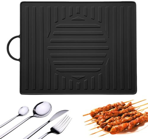 Tapis de grille en silicone, tapis anti-goutte pour grille,Porte-outils pour barbecue - Tapis de barbecue avec spatule pour plaque, support pour ustensiles de barbecue pour grille lavable