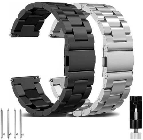 OTOPO Kompatibel Samsung Galaxy Watch 4/6 Classic Armband 46mm 47mm 42mm 43mm,Watch 7 6 5 4 FE 40mm 44mm,Active 2 Armband Metall Frauen Männer, 20mm Metallarmband Edelstahl,Schwarz Silber