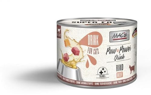Mac's Cat Paw Power Drink 6 x 200g Rind | Flüssiger Katzensnack | Getreidefreies Monoprotein | Mit Süßkartoffeln, Löwenzahn & Taurin | Vielseitig als Topping, Trinkwasserzusatz & Snack