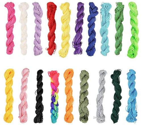 20 PCS Premium Silk Nylon Cord, 1mm Beading String, Chinese Knotting Cord Polyester Cord, Kumihimo Macrame Thread Cord for Bracelet Jewelry Making (20 Colors, 27m Each Color)
