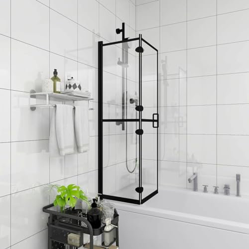 Xichuzi Faltbare Duschkabine ESG, Duschabtrennung, Schiebetür Dusche, Duschwanddichtung, Duschkabinen Ersatzteile, Dusche Eckeinstieg, Schwarz 80x140 cm