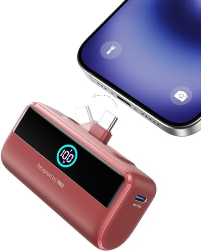 INIU Small Portable Charger, 5500mAh Power Bank with Build-in USB-C Connector, 22.5W PD Fast Charging Battery Pack, Family Trip Essential Phone Charger for iPhone 16 15, Fit for College Students, Red