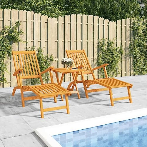 LLEZKBR Furniture select Chaises longues d'extérieur avec repose-pieds et table en bois d'acacia massif