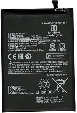 Bateria Compatible para Xiaomi Redmi 9T, Redmi Note 9 4G, Redmi 9T, Poco M3 de 5900 mAh, BN62, M2010J19SG, M2010J19CG