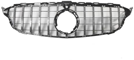 DZSYANJIASM Kühlergrill Oberer Kühlergrill Für Mercedes Für Benz Für C-Klasse W205 C300 C250 C43 Für AMG 2019–2021 Glänzend Schwarz Für AMG Style Grille Kühlergrille(Silber)