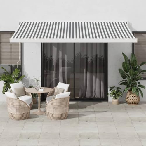 Gecheer Gelenkarmmarkise, Einziehbar Vollkassettenmarkise Sonnenschutz Anthrazit und Weiß 4x3 m Stoff und Aluminium für Terrasse, Balkon, Garten