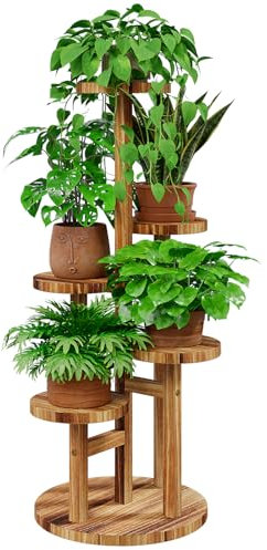 Bamworld Soporte de madera para plantas de varios niveles, para ahorrar espacio, con 5 niveles, para salón y jardín, como escalera de flores con varias capas