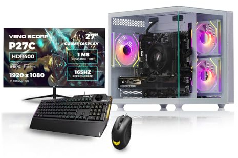 Gaming PC 27 165Hz Bundle AMD Ryzen 5 5600 Processor Nvidia RTX 3050 6GB Graphics Card - 16GB 3200MHz Ram - 1TB NVMe SSD - 550W PSU - Windows 11 - WiFi - Mini Nem 3 white - Asus TUF K1 & M3
