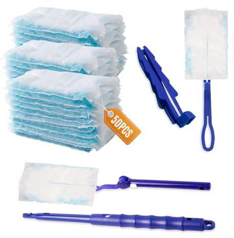 YZROHYI 50 Piezas Recambio Plumero Atrapapolvo para Swiffer Duster Staubmagnet,Plumero Atrapapolvo Palo para Swiffer,Plumeros Limpia Polvo Incluye Mango y Mástil Extensible para Escuelas, Cocinas