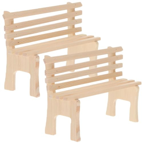 Kisangel 2 Stück Miniatur Holz Gartenbank Puppenhaus Möbel Deko Robuste Kindgerechte Kleine Holzbänke mit Glatter Oberfläche Kreatives für Realistische Miniatur Gartenstühle