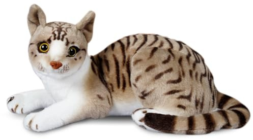 Yuragim Katze Kuscheltier Lebensecht, 30cm Plüschkatze Realistische Katze Plüschtier Stofftier Weiche Plüsch Katzen Liegend Süße Katzenkuscheltier Geschenk für Kinder Frauen zum Geburtstag,Weihnachten