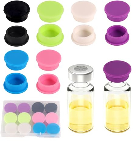 12stk Schutzkappen aus Glasfläschchen à 5-100 ml, 6 Farben mit Auslaufsicheren und Staubdichten Verschlüssen für Medizinflaschen Aufklappbare Schutzkappen für Injektionen und den Laborgebrauch