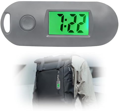 wilcractk Taschenuhr mit Schlüsselanhänger, Digitale Mini-Uhr aus ABS-Kunststoff, LED-Anzeige für Zeit & Datum, 12-Stunden-Format, Grau, Tragbare Uhr für Studenten, Prüfungen, Krankenschwestern