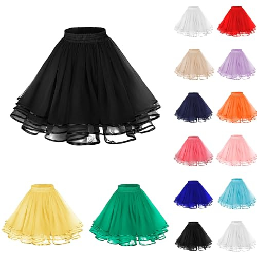 Tüllrock Damen, Elastisch, Hohe Taille, Geschichtet, A-Linie, Skater, Tüllröcke, Ballett, Petticoat, Puff-Minirock Für Karneval Kostüm Party Zubehör Tanz Laufen Cosplay Damen