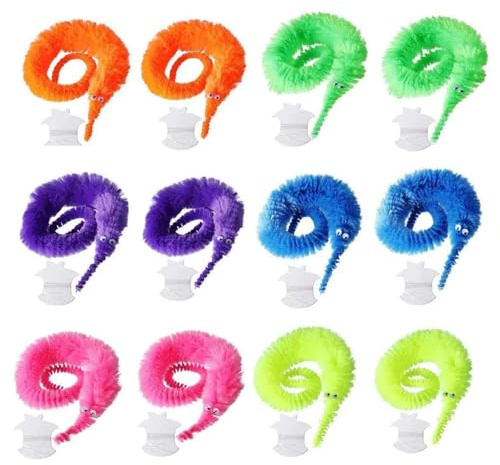 dinghaole 12 Stück Magic Worm Spielzeug, Wurm Spiel Kinder, Magic Twisty Fuzzy Worm Wackeln Moving Sea Horse Interaktives Katzenspielzeug für Kinderparty-Füllartikel Geburtstagsgeschenk