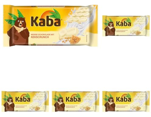 Kaba Weiße Schokolade mit Keks-Crunch, Schokoladentafel, 90 g Tafel, Weiße Schokolade mit knusprigem Keks und original Kaba-Geschmack (Packung mit 5)