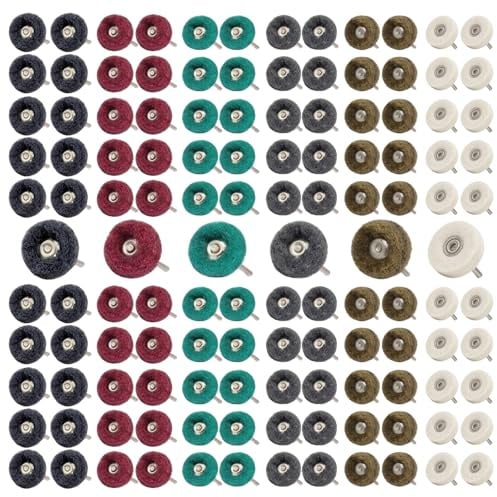 BURMONG 120 Pcs Polishing Kit for Dremel, Abrasive Buffing Wheels 1/8 Inch Shank for Rotary Tool, Polishing Wheels for Metal Wood Jewelry DIY Sanding