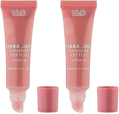 MUA Hydra Juice Shimmer Peptide Lip Balm, Watermelon Sorbet (Pack of 2) | A Pink Colour with a Watermelon Scent, Hydrating Formula with Vitamin E, Vegan & Cruelty Free