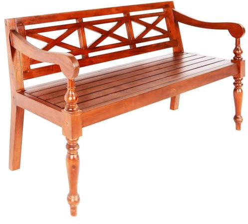KPWENFBSL Batavia-Bank Dunkelbraun 123 cm Massivholz Mahagoni - Elegante Sitzbank Fuer den Innenbereich, Kolonialstil 3-Sitzer Holzbank Fuer Wohnzimmer und Flur