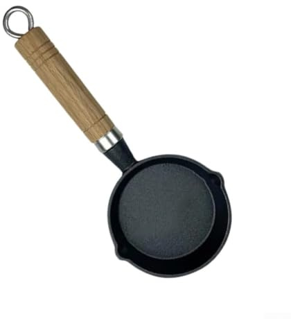 Poêle à frire portable en fonte pour camping, petite poêle sans œufs avec poignée en bois massif, pour mini ustensiles de cuisine pour extérieur et maison (10 cm)