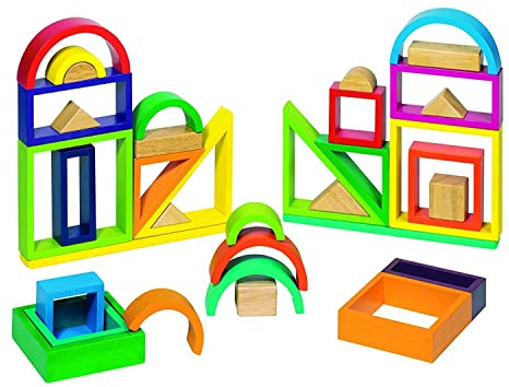goki 58655 Bausteine „Regenbogen“ aus Holz, 38 Teile – farbenfrohes Stapel- & Bauspielzeug für kreativen Spielspaß