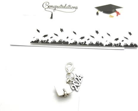 Libby's Market Place Graduation Hat Mortar Board 2024 Clip on Charm with Gift Card (Organza Gift Bag)