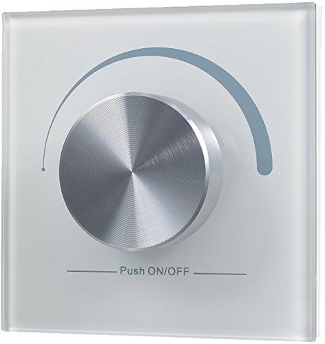 Design Wall Dimmer for White LEDs, Wireless, 1 Zone, Battery Operated, Switch Box Installation | White Glass