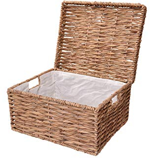 VIVANNO Flechtkorb Regalkorb mit Deckel Wasserhyazinthe Natur, Schrankkorb Kira 29x41x34 cm