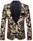 PYJTRL Herrenmode Samt Pailletten Blumenmuster Anzugjacke Blazer (M, Black Flat Collar)