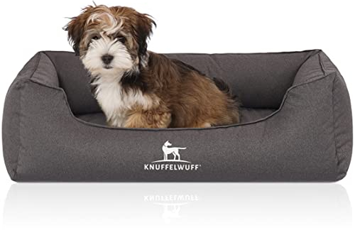 Knuffelwuff Orthopädisches Wasserabweisendes Hundebett Leon aus Velours mit Handwebcharakter M-L 85 x 63cm Anthrazit - abnehmbarer Bezug - waschbar - für große, mittelgroße und kleine Hunde