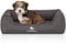 Knuffelwuff Orthopädisches Wasserabweisendes Hundebett Leon aus Velours mit Handwebcharakter M-L 85 x 63cm Anthrazit - abnehmbarer Bezug - waschbar - für große, mittelgroße und kleine Hunde