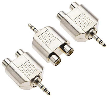 Klinke auf Cinch Adapter Von Keple, Klinke 3,5mm zu 2x Cinch Y Audioadapter, AUX 3 5 mm Stereo Klinke auf 2 RCA Adapterstecker, Vergoldet Metall Phono Stecker (3 Stück)