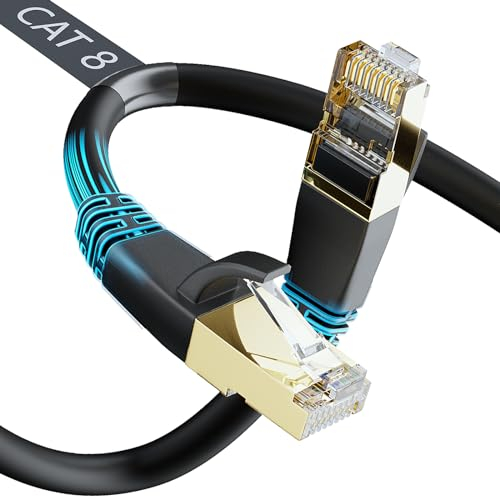 DbillionDa CAT8 Ethernet Cable, 6M Heavy Duty Weatherproof 26AWG, 40Gbps Cat8 LAN Network Cable with Gold Plated RJ45 Connector, UV Resistant High Speed for Router/Gaming, Black, Cat8-20ft