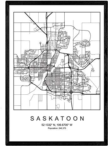 Nacnic Drucken Stadtplan Saskatoon nordischen Stil schwarz und weiß. A3 Größe Plakat Das bedruckte Papier Keine 250 gr. Gemälde, Drucke und Poster für Wohnzimmer und Schlafzimmer