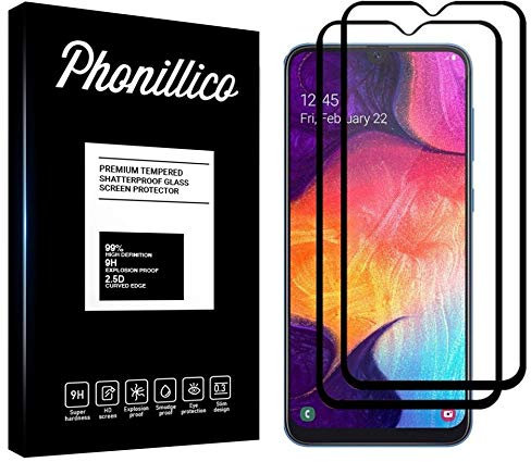 PHONILLICO [Pack de 2] Verre Trempe Bord Noir pour Samsung Galaxy A50 - Film Protection 100% Intégral Ecran Verre Trempe Resistant [Lot de 2] Vitre Protecteur Anti Rayure