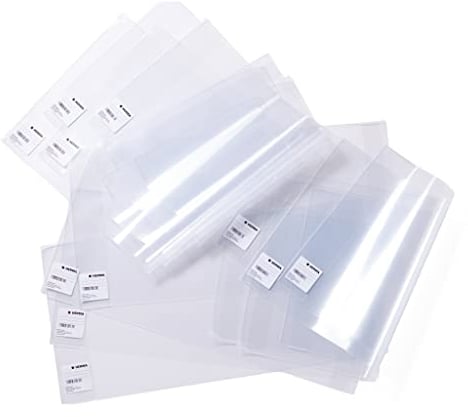 HERMA 14210 Buchumschläge 21 x 38 cm Basic, 10 Stück, Buchhüllen mit Beschriftungsetikett & Kantenschutz aus abwischbarer Polypropylen-Folie, Buchschoner Set für Schulbücher, transparent
