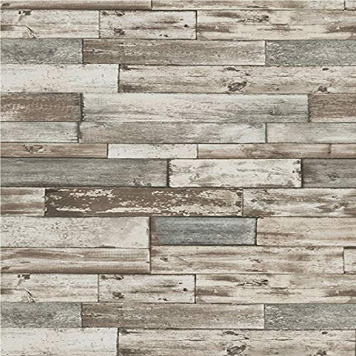3D Effect Authentic Wood Panel Wallpaper Worn Distressed Grey Brown YöL